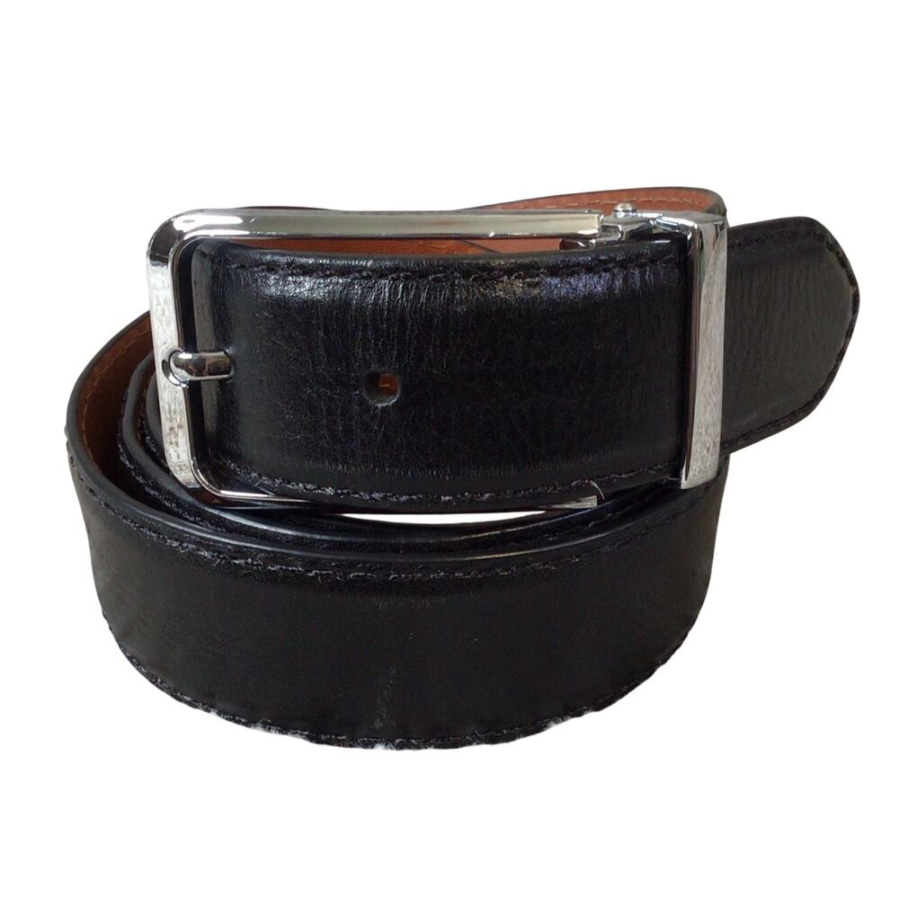 Alton Lane Black Italian Leather Dress Belt Size 44 Big & Tall USA Made XL Suit